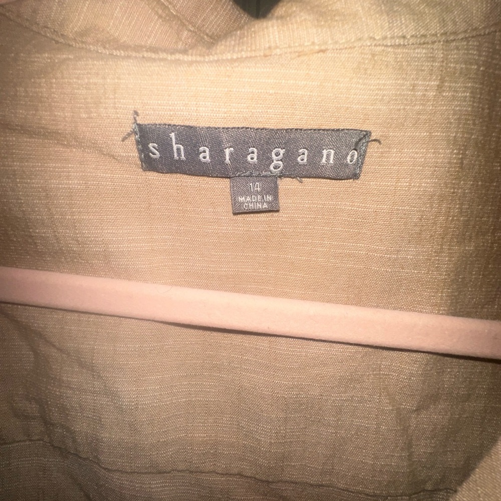 Sharagano Beige Utility Shirt Dress | Pockets Casual Work Dress Size 14 - Picture 5 of 5